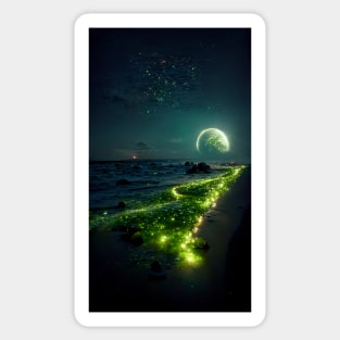 glow shoreline in a full moon night Sticker